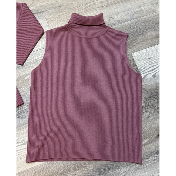 Vtg Sag Harbor Sweater Set Petite Mauve Twinset Cardigan Turtleneck 90s Y2K - Picture 4 of 15